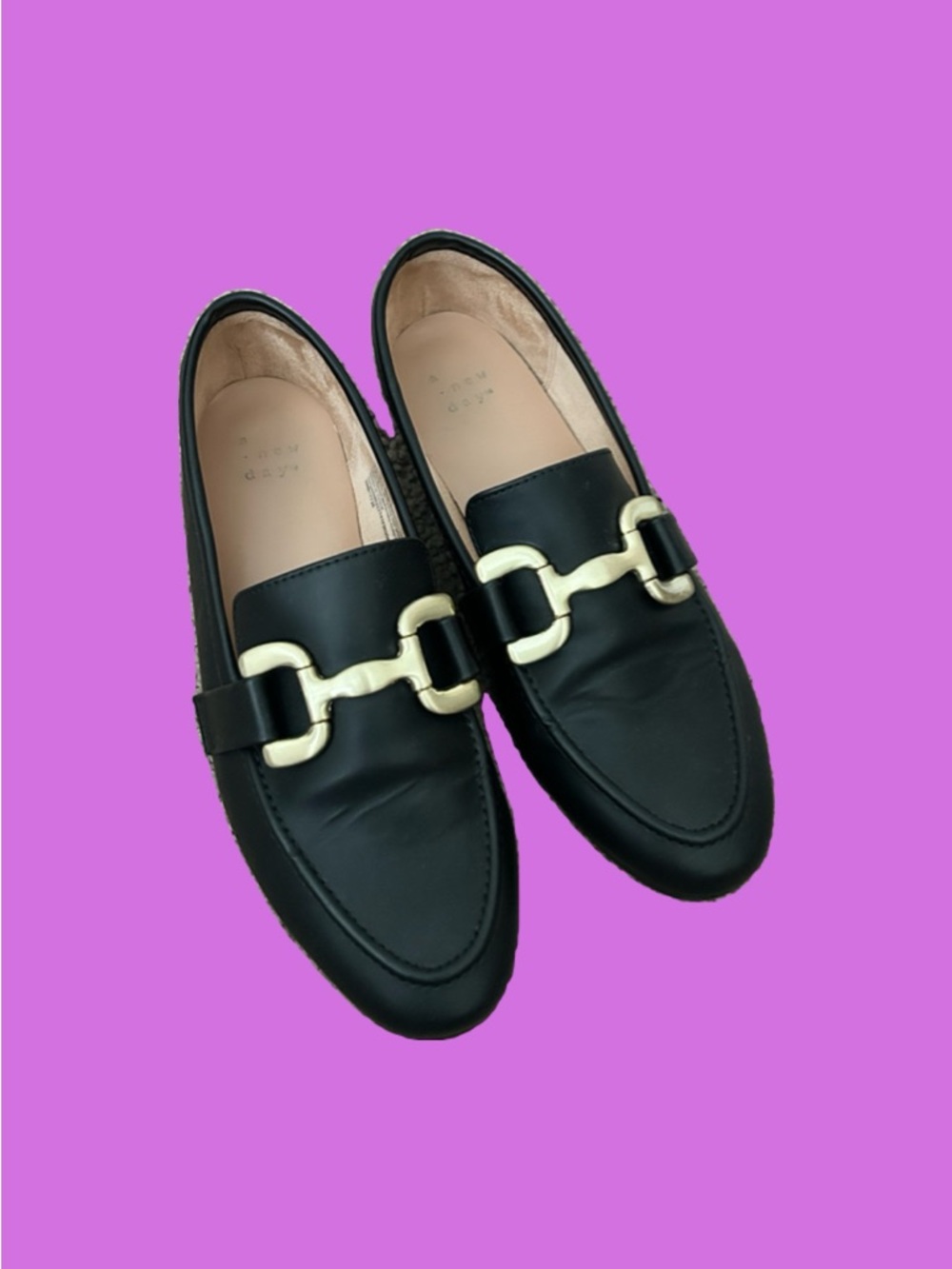 Classic Black Leather Women's Loafers with Gold Horsebit